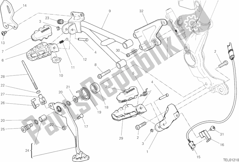 All parts for the Footrests, Right of the Ducati Scrambler Desert Sled Thailand USA 803 2019